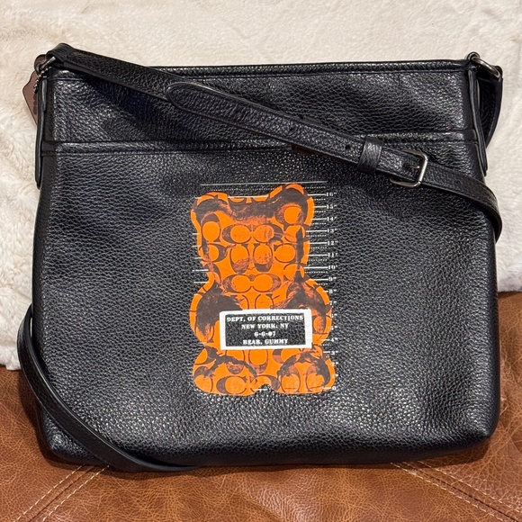 Coach File Crossbody in Black Leather with Vandal Gummy Bear Delinquent Like New - Picture 1 of 7
